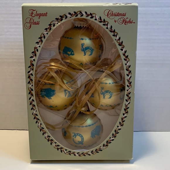 Christmas by Krebs vintage glass blue and gold ornaments with crown pattern - Picture 4 of 4